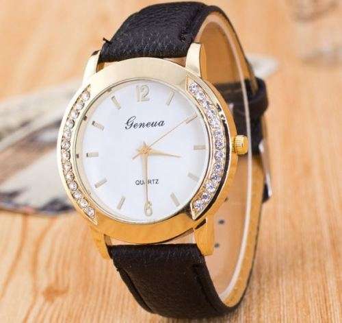 Luxury Leather Geneva Crystal Quartz Wrist Watch in Complimentary Gift Box