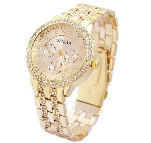 Elegant Ladies Geneva Crystal Quartz Chronograph Wrist Watch in Rose Gold, Gold and Silver