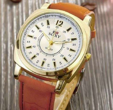 Elegant Men's SOXY BRAND Quartz Leather Wrist Watch in Complimentary Gift Box