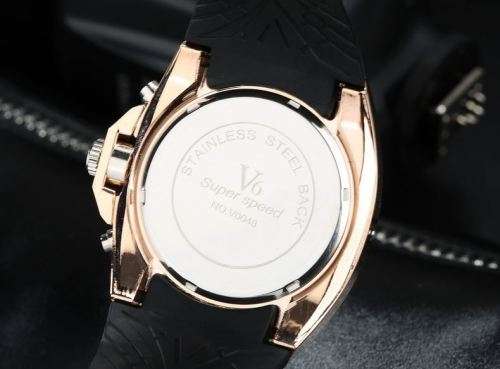 Elegant & Sporty V6 Stainless Steel & Silicone Men's Quartz Wrist Watch in Black & Gold