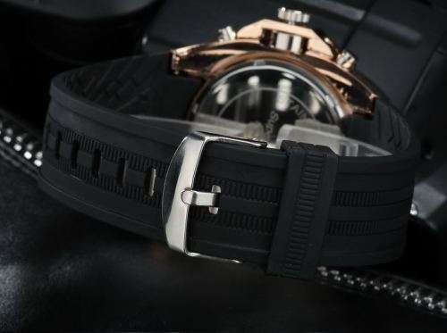 Elegant & Sporty V6 Stainless Steel & Silicone Men's Quartz Wrist Watch in Black & Gold