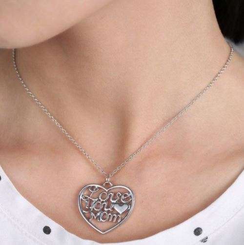 Elegant Silver Plated Jewelry Set With Love You Mom Heart Pendant in Complimentary Gift Box