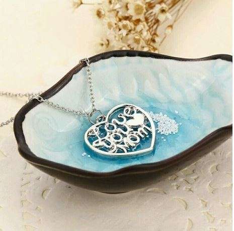Elegant Silver Plated Jewelry Set With Love You Mom Heart Pendant in Complimentary Gift Box
