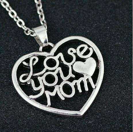 Elegant Silver Plated Jewelry Set With Love You Mom Heart Pendant in Complimentary Gift Box