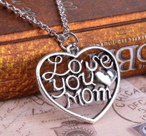 Elegant Silver Plated Jewelry Set With Love You Mom Heart Pendant in Complimentary Gift Box