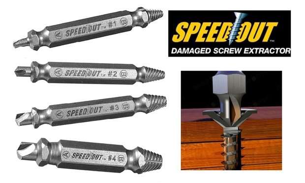 4 Piece Screw & Bolt Extractor Drill Bitts & Guide Set - Broken Easy Out Fastener Kit