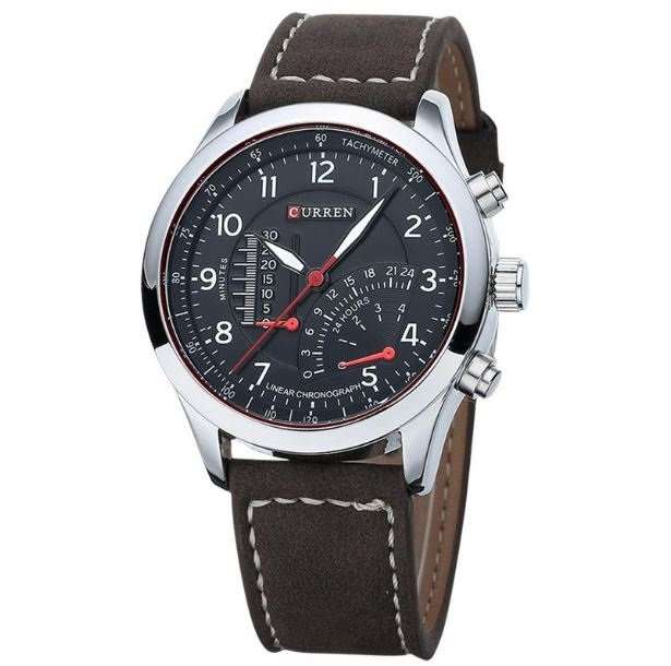 Elegant CURREN Military Leather Mens Wrist Watch - Black & Brown OR White & Brown