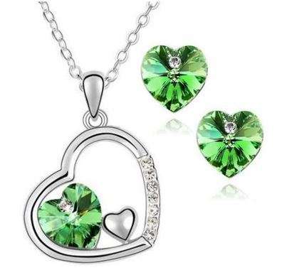Elegant 18K White Gold Plated Floating Heart Love Jewellery Set With Austrian Crystals in 4 Colours