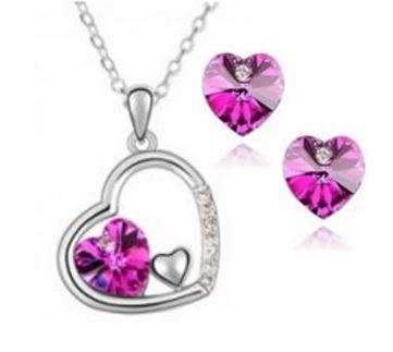 Elegant 18K White Gold Plated Floating Heart Love Jewellery Set With Austrian Crystals in 4 Colours
