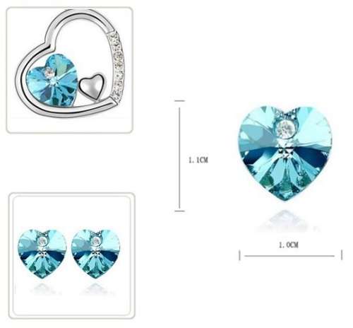Elegant 18K White Gold Plated Floating Heart Love Jewellery Set With Austrian Crystals in 4 Colours