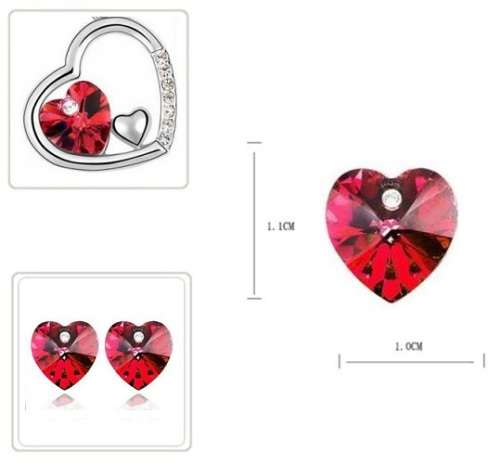 Elegant 18K White Gold Plated Floating Heart Love Jewellery Set With Austrian Crystals in 4 Colours