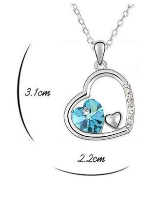 Elegant 18K White Gold Plated Floating Heart Love Jewellery Set With Austrian Crystals in 4 Colours