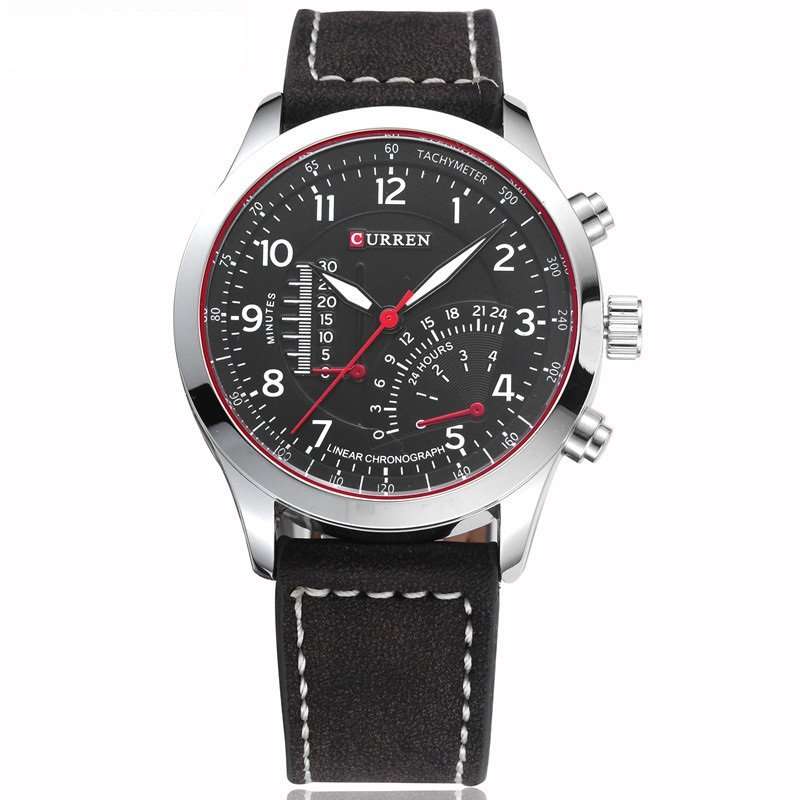 Elegant CURREN Military Leather Mens Wrist Watch - Black & Brown
