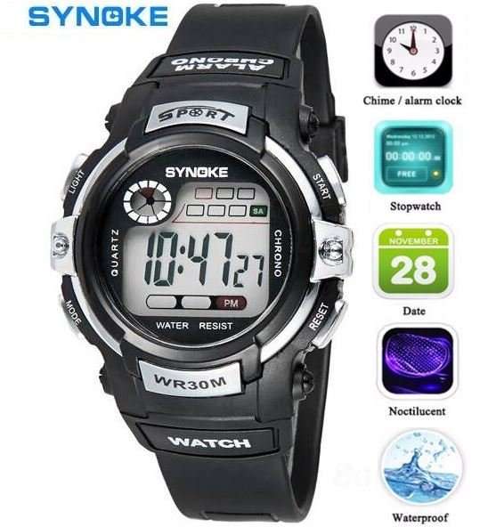 Silver Chrono LED Sports Wrist Watch, Date & Time, Digital, Alarm, Stopwatch etc With Silicone Strap