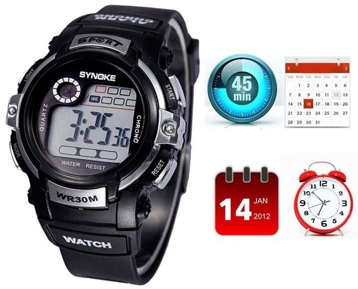 Silver Chrono LED Sports Wrist Watch, Date & Time, Digital, Alarm, Stopwatch etc With Silicone Strap