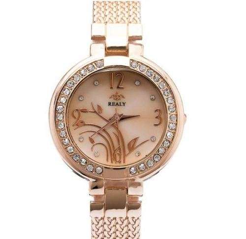 Elegant REALY Rose Gold & Rhinestone Ladies Wrist Watch With Stunning Inlay Detail