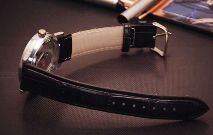 Trendy Men's Stainless Steel & Leather Skeleton Wrist Watch in Silver & Brown