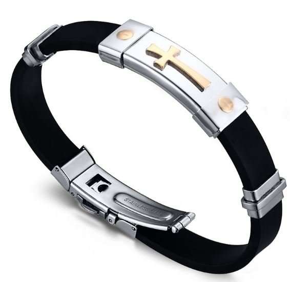 Elegant Stainless Steel & Silicone Men's Bracelet With Steel Spring Clasp in Complimentary Gift Box