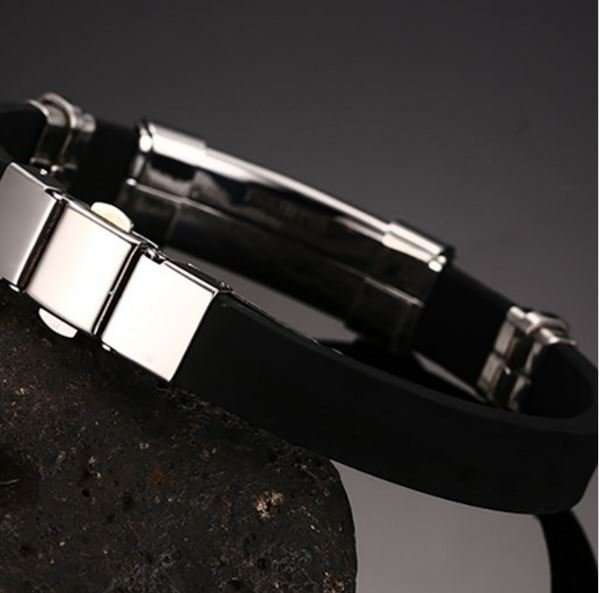 Elegant Stainless Steel & Silicone Men's Bracelet With Steel Spring Clasp in Complimentary Gift Box