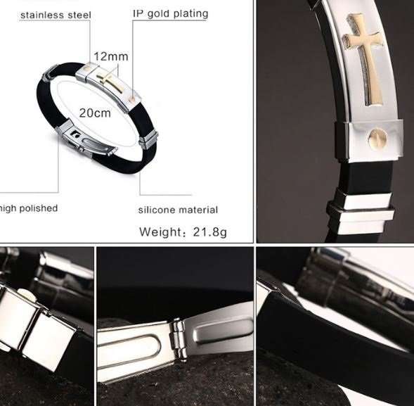 Elegant Stainless Steel & Silicone Men's Bracelet With Steel Spring Clasp in Complimentary Gift Box