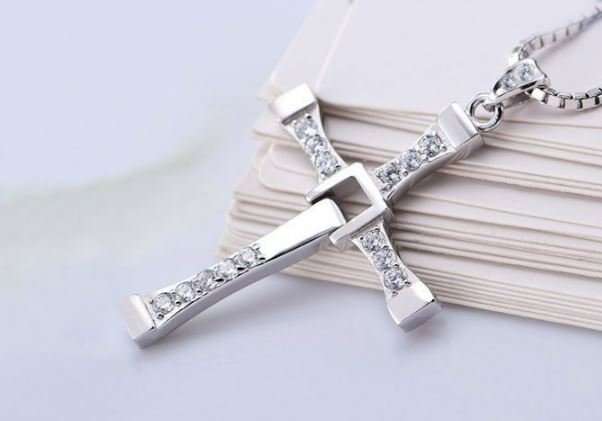 Fast & Furious Men's Stainless Steel Chain With Crystal Cross Pendant in Complimentary Gift Box