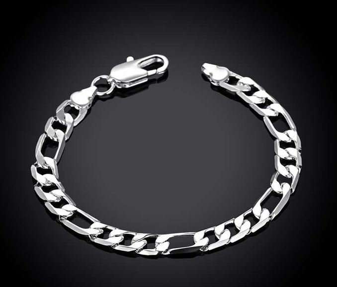 Elegant Men's Cubicle Figaro 6mm Stainless Steel Chain Bracelet in Complimentary Gift Box