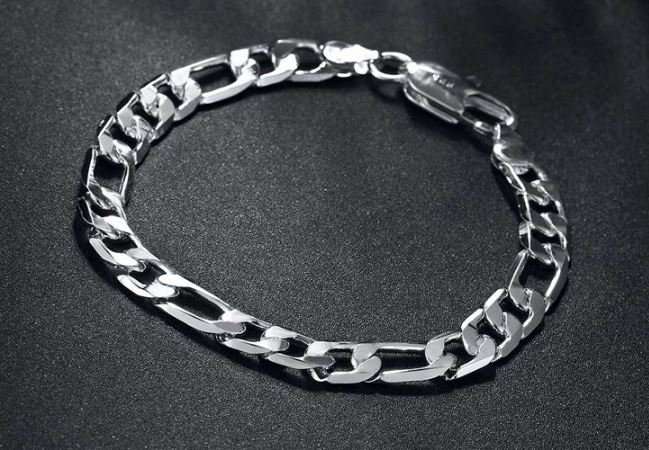 Elegant Men's Cubicle Figaro 6mm Stainless Steel Chain Bracelet in Complimentary Gift Box