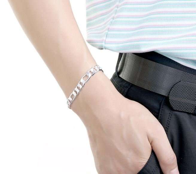 Elegant Men's Cubicle Figaro 6mm Stainless Steel Chain Bracelet in Complimentary Gift Box