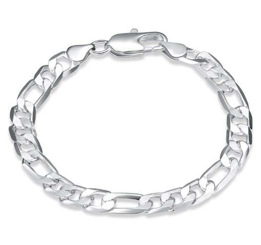 Elegant Men's Cubicle Figaro 6mm Stainless Steel Chain Bracelet in Complimentary Gift Box