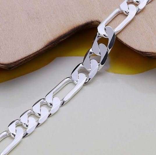 Elegant Men's Cubicle Figaro 6mm Stainless Steel Chain Bracelet in Complimentary Gift Box