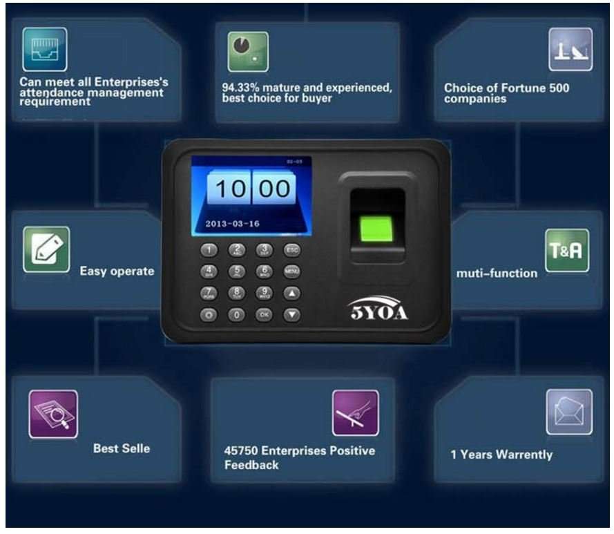 2.8" Bio-metric Fingerprint Attendance System, Colour Display With Time Clock & Complete Software