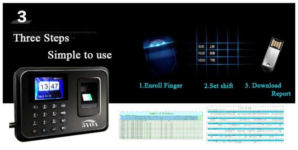2.8" Bio-metric Fingerprint Attendance System, Colour Display With Time Clock & Complete Software