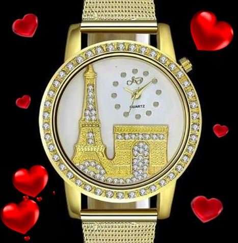Elegant Rose Gold & Austrian Crystal Eiffel Tower Wrist Watch With Mesh Band
