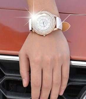 Luxury Rosgegold Gogoey Ladies Leather Crystal Diamond Quartz Wrist Watch by Reloj Mujer