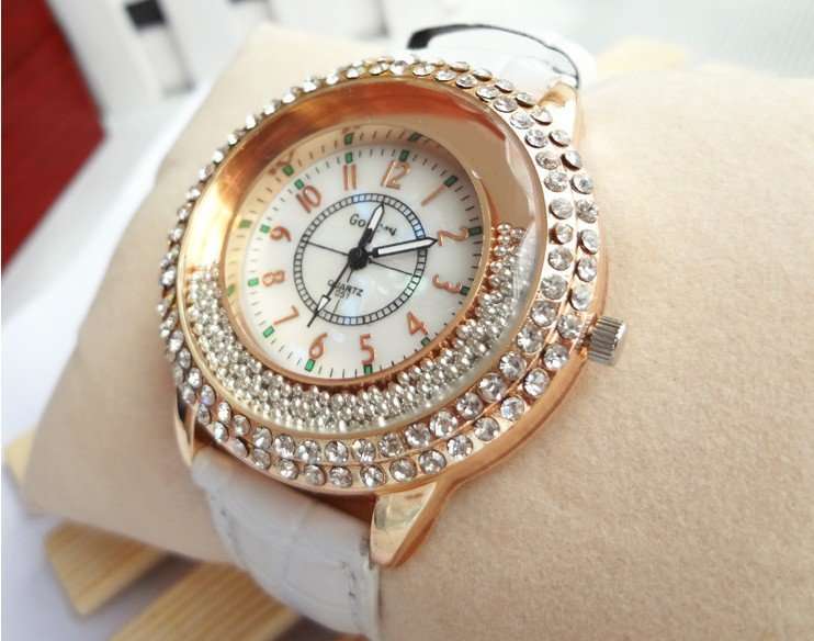 Luxury Rosgegold Gogoey Ladies Leather Crystal Diamond Quartz Wrist Watch by Reloj Mujer