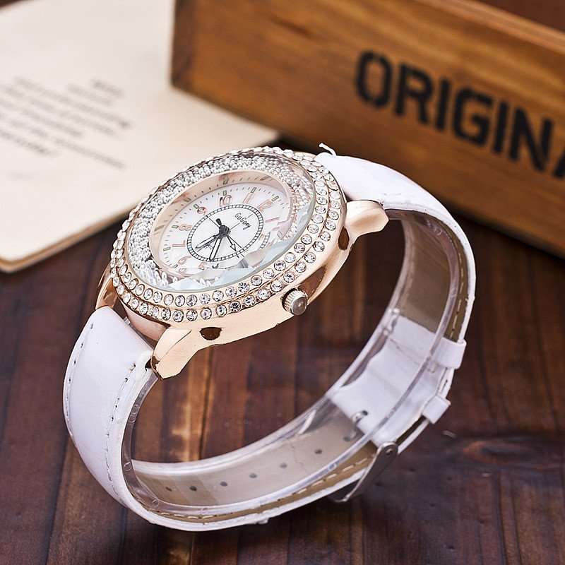 Luxury Rosgegold Gogoey Ladies Leather Crystal Diamond Quartz Wrist Watch by Reloj Mujer