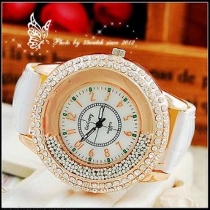 Luxury Rosgegold Gogoey Ladies Leather Crystal Diamond Quartz Wrist Watch by Reloj Mujer