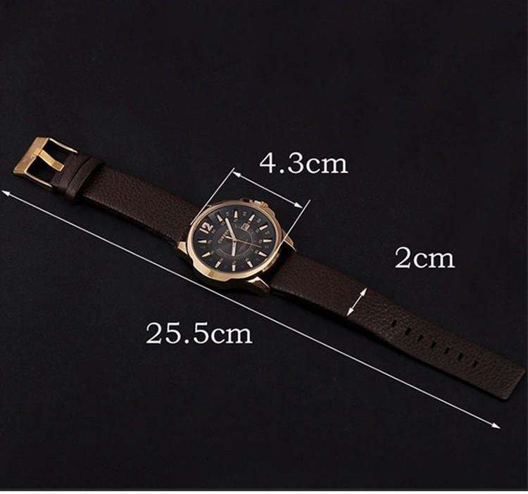Elegant & Professional AUTO DATE CURREN Mens Business Watch With Leather Strap in Black and Gold