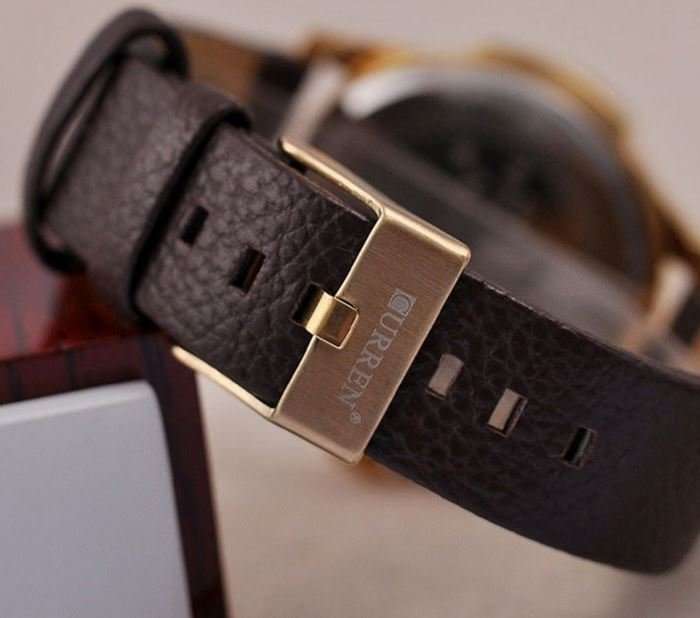 Elegant & Professional AUTO DATE CURREN Mens Business Watch With Leather Strap in Black and Gold