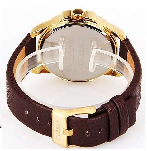 Elegant & Professional AUTO DATE CURREN Mens Business Watch With Leather Strap in Black and Gold