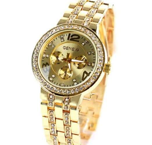 Elegant Ladies Geneva Crystal Quartz Chronograph Wrist Watch in Rose Gold, Gold and Silver