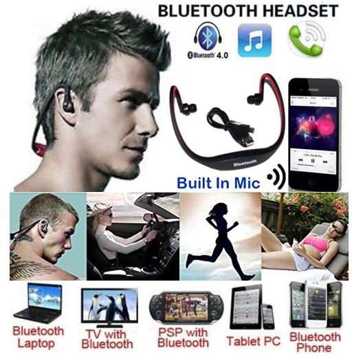 Stereo Sport Bluetooth Wireless Headset and MP3 Player with USB Port for Android & iPhone