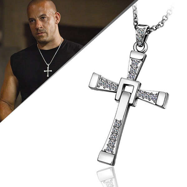 Fast & Furious Men's Stainless Steel Chain With Crystal Cross Pendant in Complimentary Gift Box