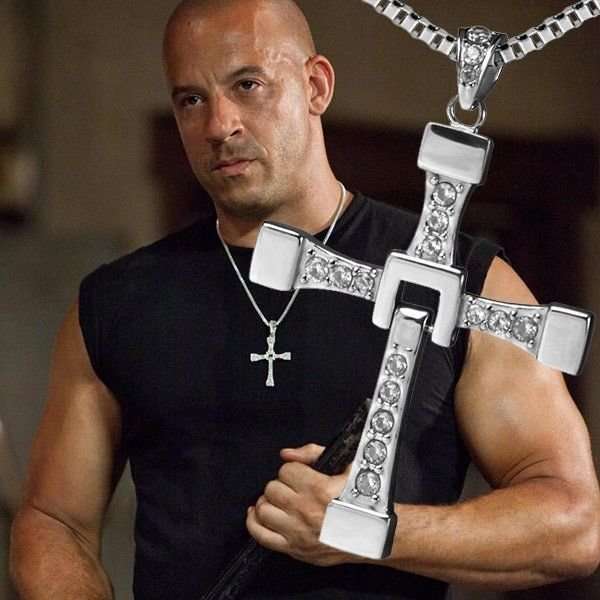 Fast & Furious Men's Stainless Steel Chain With Crystal Cross Pendant in Complimentary Gift Box