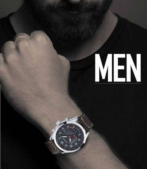 Elegant CURREN Military Leather Mens Wrist Watch - Black & Brown - Ideal for Valentines day - 14 Feb