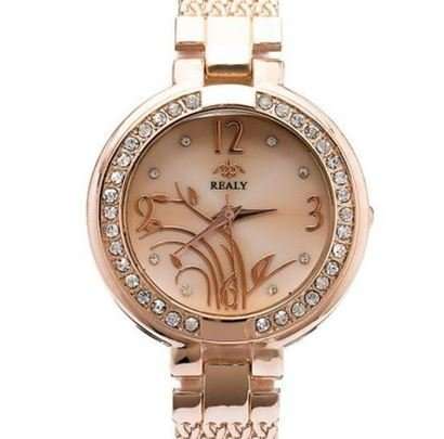 Elegant REALY Rose Gold & Rhinestone Ladies Wrist Watch With Stunning Inlay Detail