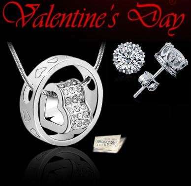 Elegant 925 Silver Heart in Ring Jewelry Set With Swarovski Crystals in Complimentary GIFT BOX