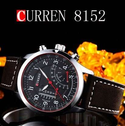 Elegant CURREN Military Leather Mens Wrist Watch - Black & Brown