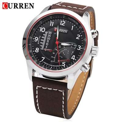 Elegant CURREN Military Leather Mens Wrist Watch - Black & Brown