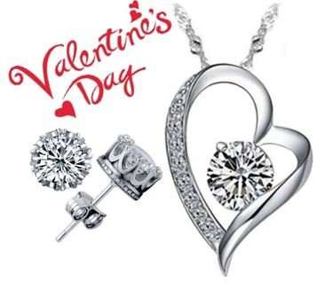 Exquisite 925 Sterling Silver Cubic Zirconia Heart Shaped Jewelry Set in Complimentary Gift Box
